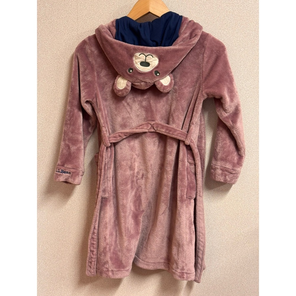 LL Bean Plush Fleece Bear Hood Robe Kids L 6X/7 Purple Belted 511857